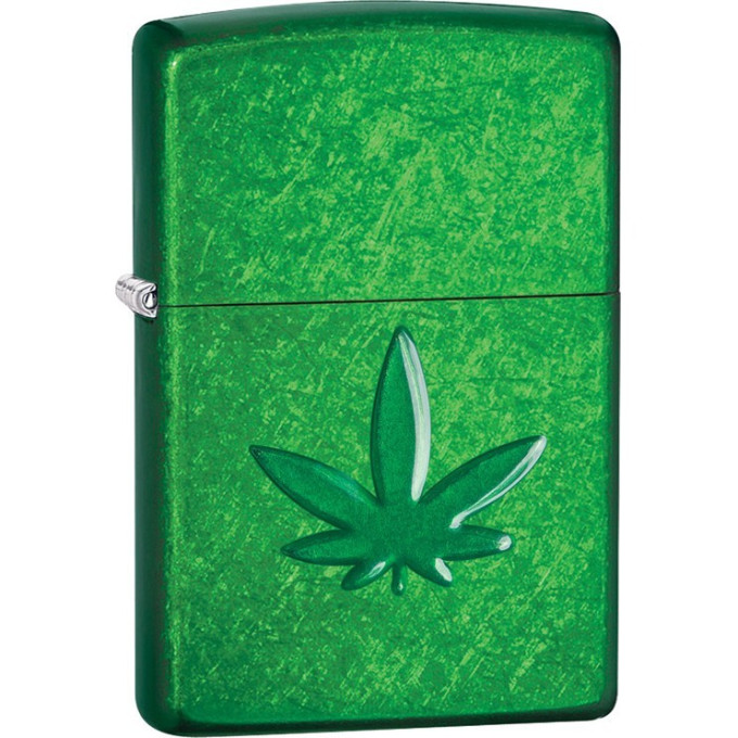Zippo Classic Stamped Leaf 29662 — зелёная с рельефным листом